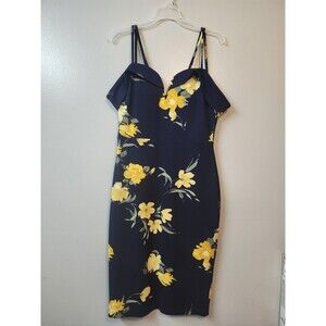 Premier Amour Navy/Yellow floral sheath Dress triple straps MIDI 10